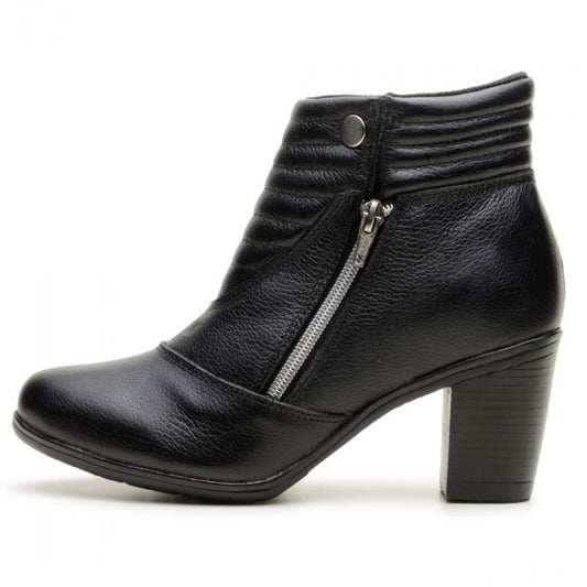 Botinha Feminina Cano Baixo Em Couro Legítimo Preta Ziper