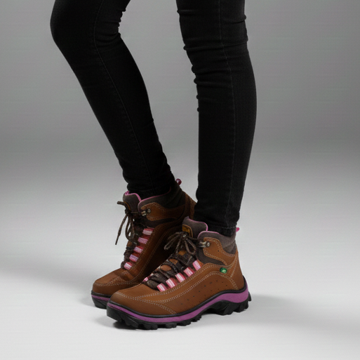 Tênis De Trilha Adventure Feminino Rosa Em Couro
