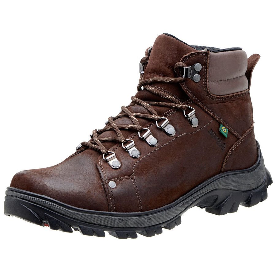 Bota Cano Médio Couro Legítimo Marrom
