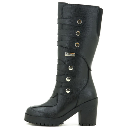 Bota Cano Alto Salto Tratorado Motociclista Feminina Couro Legitimo