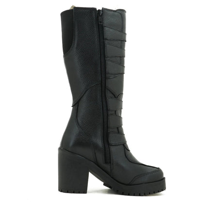 Bota Cano Alto Salto Tratorado Motociclista Feminina Couro Legitimo