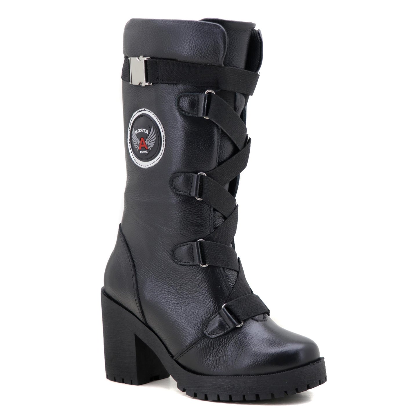 Bota Feminina Roqueira Motoqueira Couro Forro Cano Alto