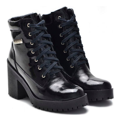 Bota Coturno Feminino Tratorado Couro Preto Atron Shoes