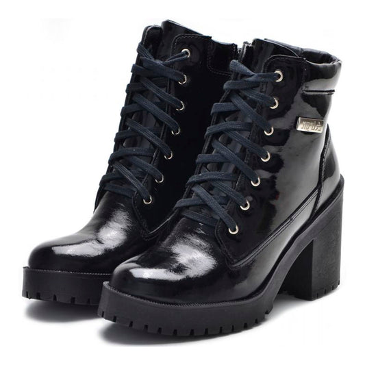 Bota Coturno Feminino Tratorado Couro Preto Atron Shoes