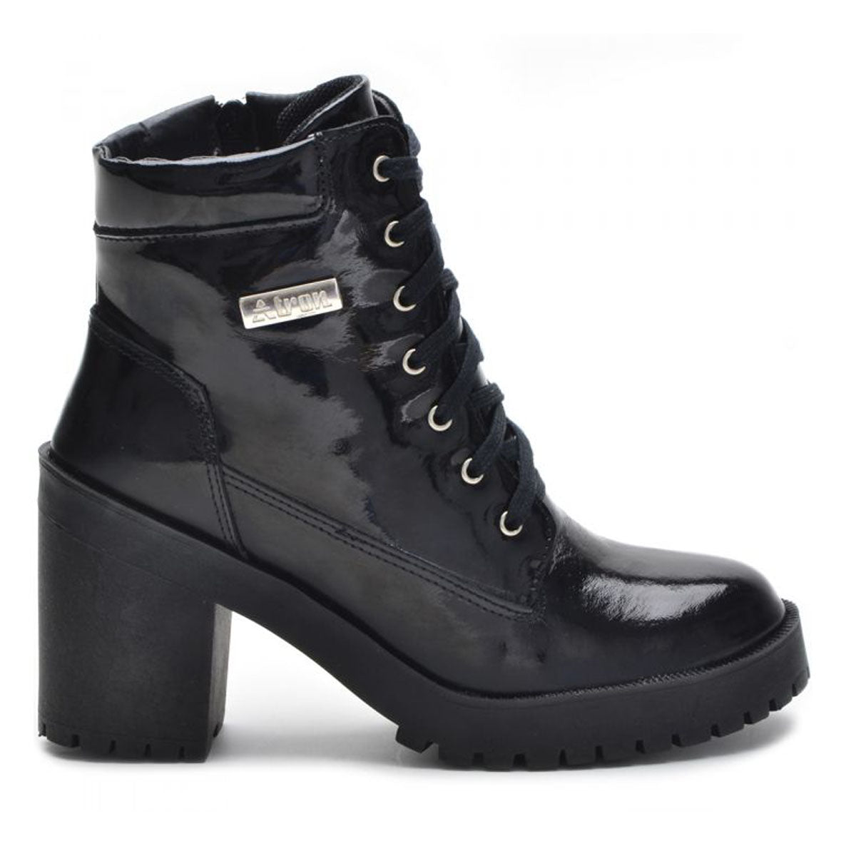 Bota Coturno Feminino Tratorado Couro Preto Atron Shoes