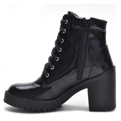 Bota Coturno Feminino Tratorado Couro Preto Atron Shoes