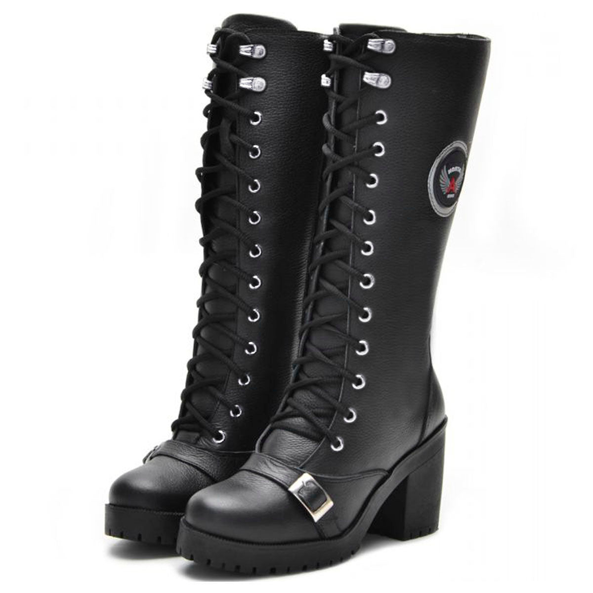 Bota Feminina Motociclista Com Salto Cano Alto Confort