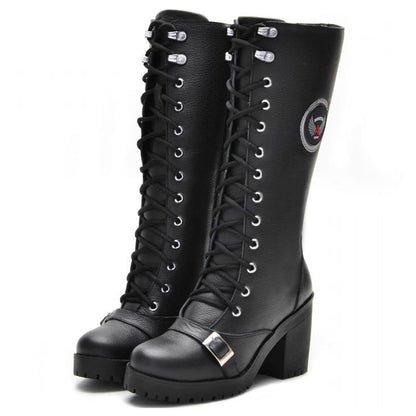 Bota Feminina Motociclista Com Salto Cano Alto Confort