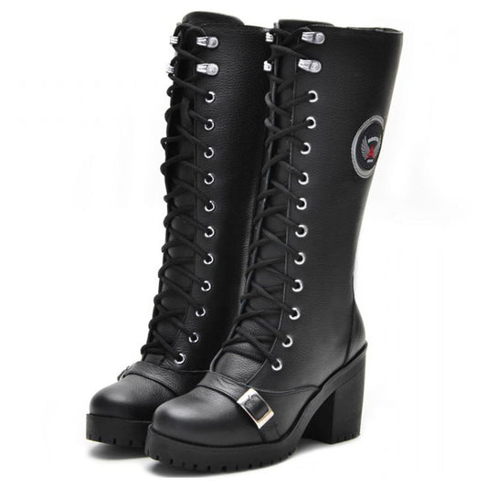 Bota Feminina Motociclista Com Salto Cano Alto Confort