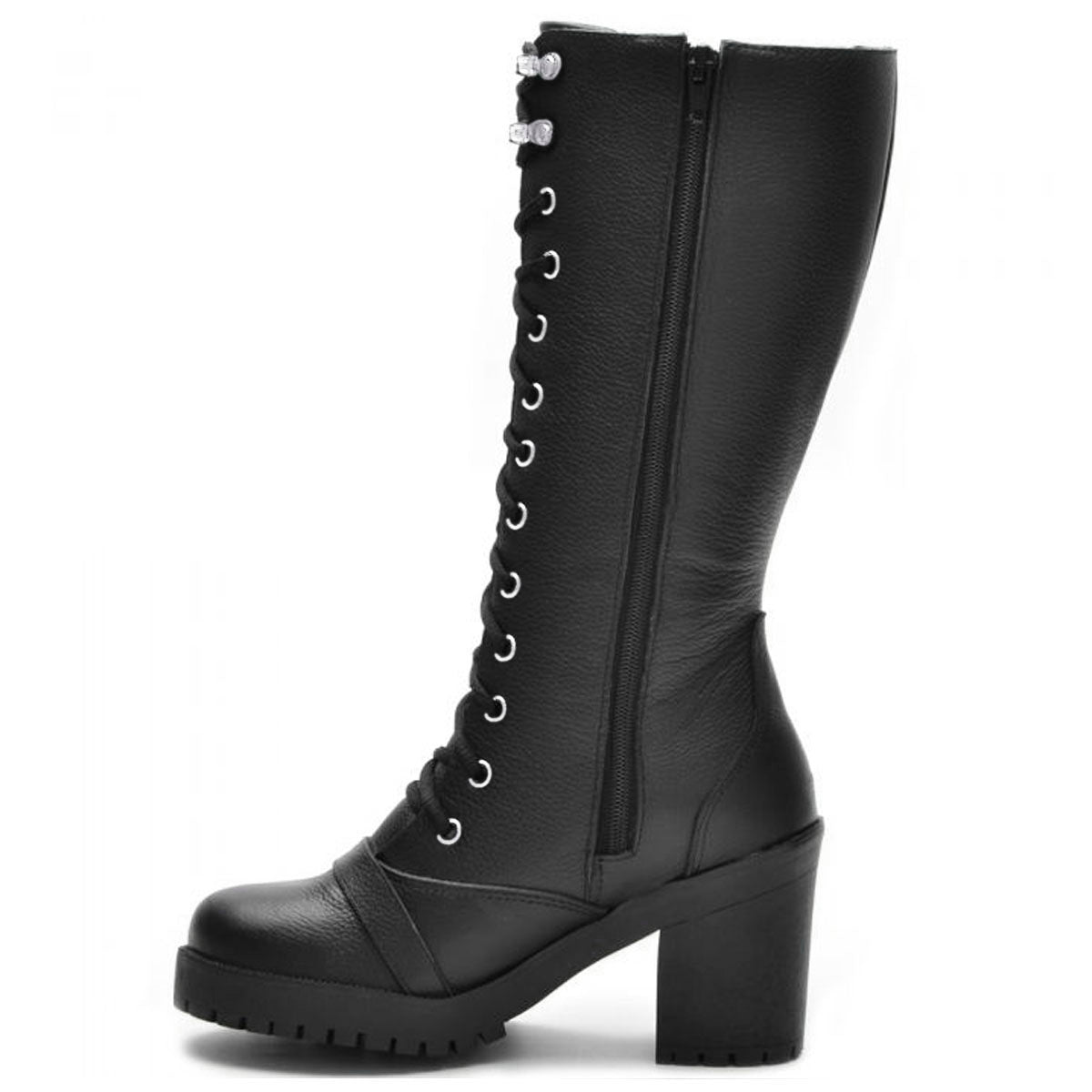 Bota Feminina Motociclista Com Salto Cano Alto Confort