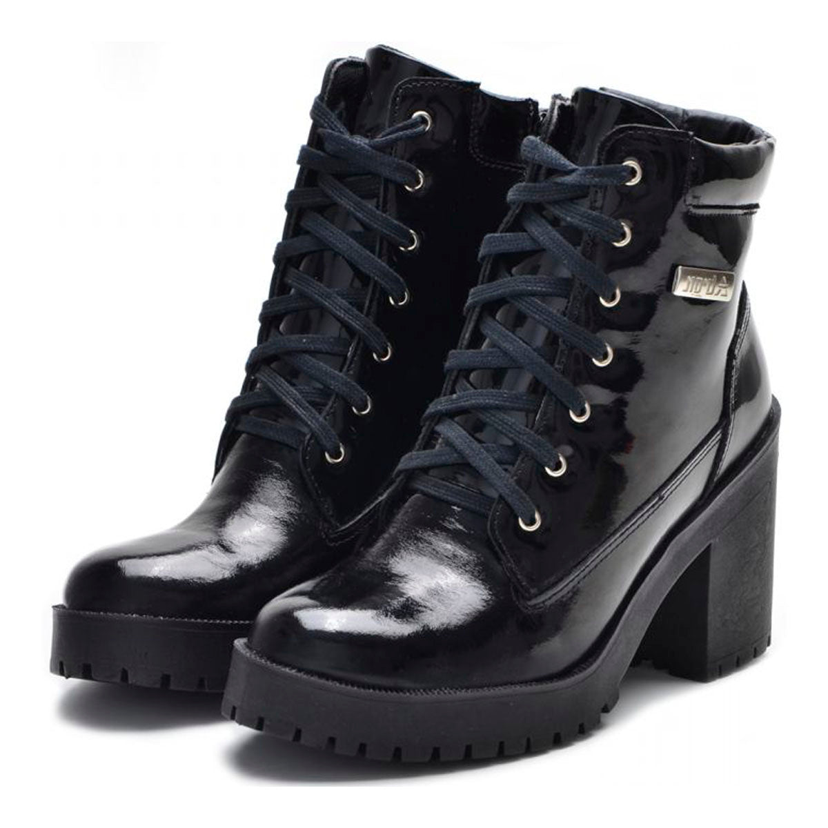 Bota Coturno Feminino Tratorado Couro Preto Atron Shoes