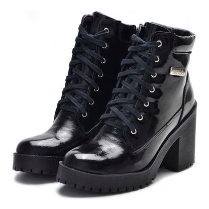 Bota Coturno Feminino Tratorado Couro Preto Atron Shoes
