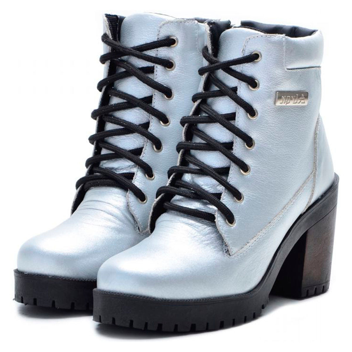 Bota Coturno Feminino Tratorado Couro Preto Atron Shoes