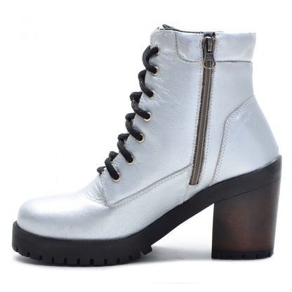 Bota Coturno Feminino Tratorado Couro Preto Atron Shoes