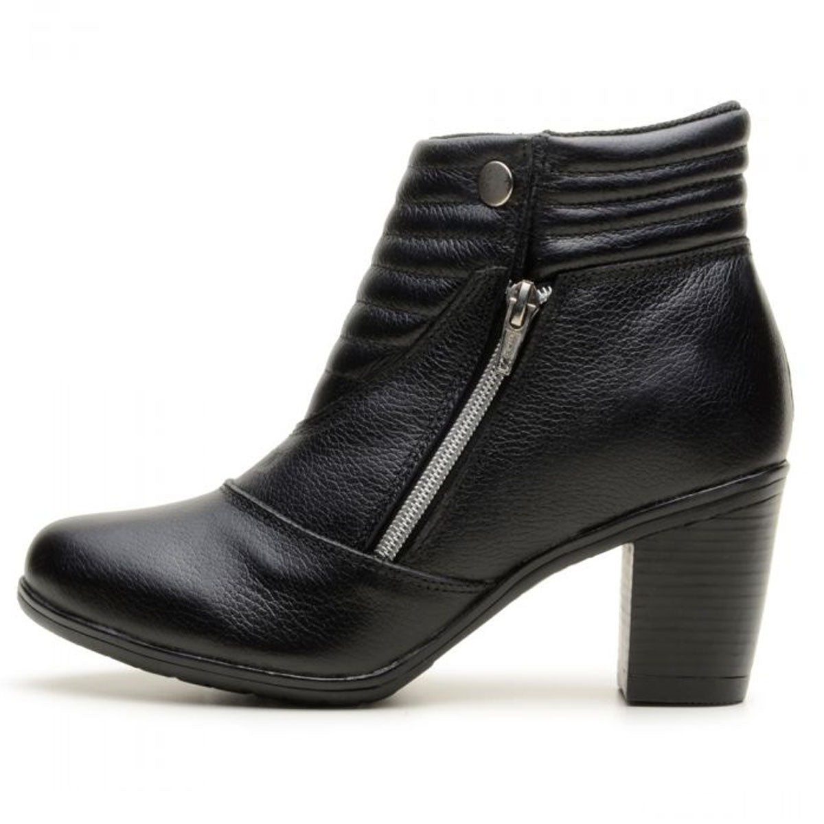 Botinha Feminina Cano Baixo Em Couro Legítimo Preta Ziper