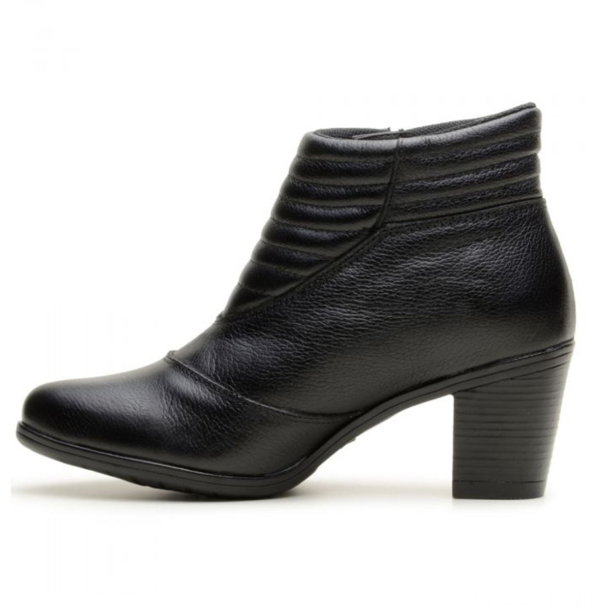 Botinha Feminina Cano Baixo Em Couro Legítimo Preta Ziper