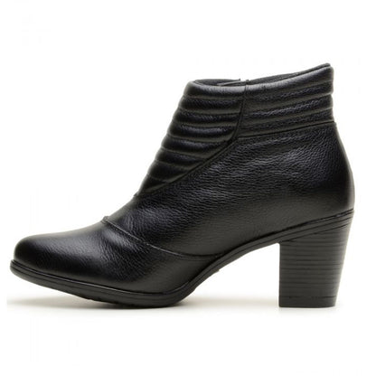 Botinha Feminina Cano Baixo Em Couro Legítimo Preta Ziper