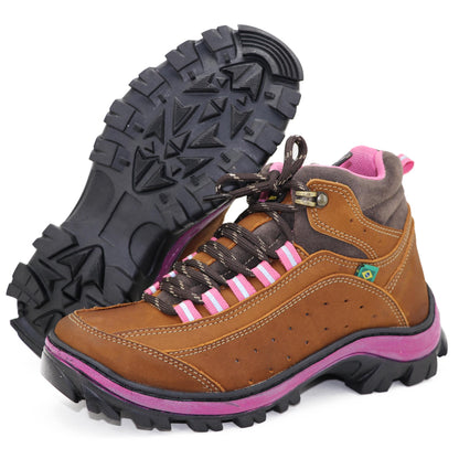 Tênis De Trilha Adventure Feminino Rosa Em Couro