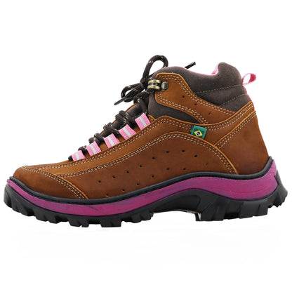 Tênis De Trilha Adventure Feminino Rosa Em Couro