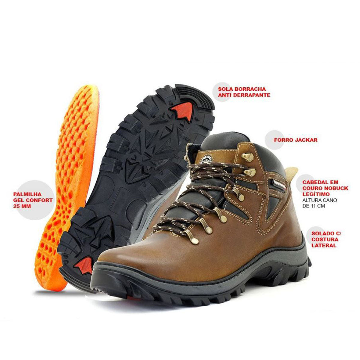 Bota Trekking Couro Legítimo Resistente