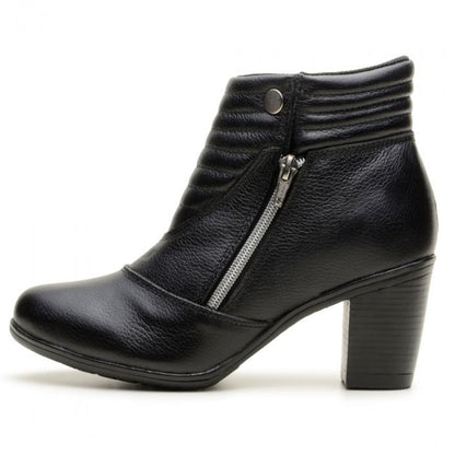 Botinha Feminina Cano Baixo Em Couro Legítimo Preta Ziper