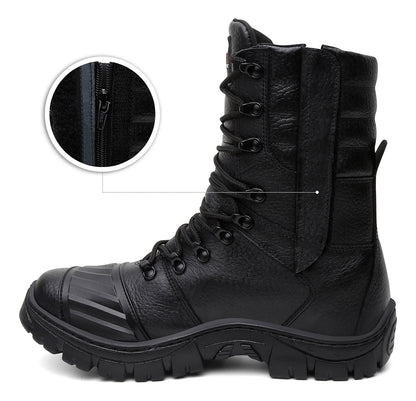 Bota Coturno Militar Couro Solado Antiderrapante + Relógio