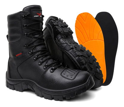 Bota Coturno Militar Couro Solado Antiderrapante + Relógio