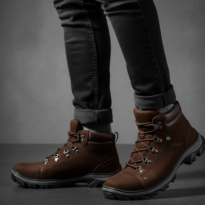 Bota Cano Médio Couro Legítimo Marrom