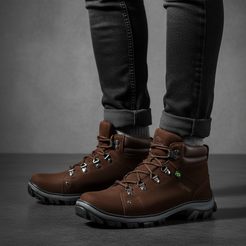 Bota Cano Médio Couro Legítimo Marrom