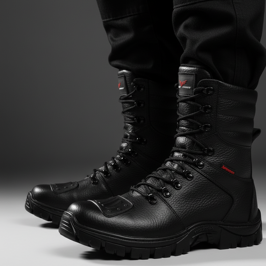 Bota Coturno Militar Couro Solado Antiderrapante + Relógio