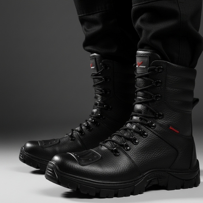 Bota Coturno Militar Couro Solado Antiderrapante + Relógio