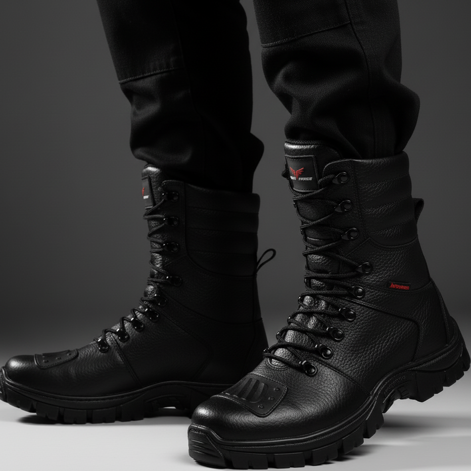 Bota Coturno Militar Couro Solado Antiderrapante + Relógio