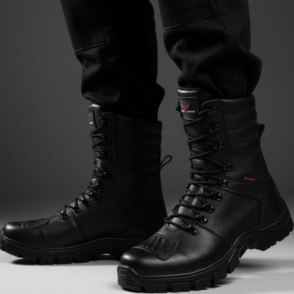 Bota Coturno Militar Couro Solado Antiderrapante + Relógio