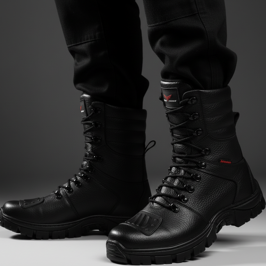Bota Coturno Militar Couro Solado Antiderrapante + Relógio