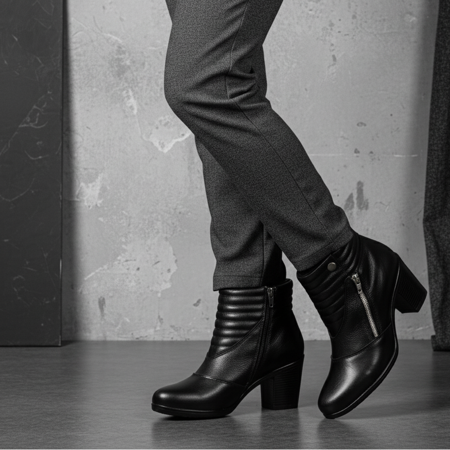 Botinha Feminina Cano Baixo Em Couro Legítimo Preta Ziper