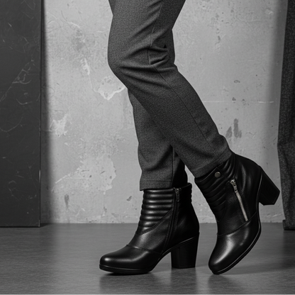 Botinha Feminina Cano Baixo Em Couro Legítimo Preta Ziper