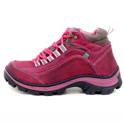 Tênis De Trilha Adventure Feminino Rosa Em Couro