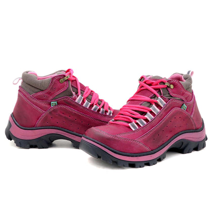 Tênis De Trilha Adventure Feminino Rosa Em Couro
