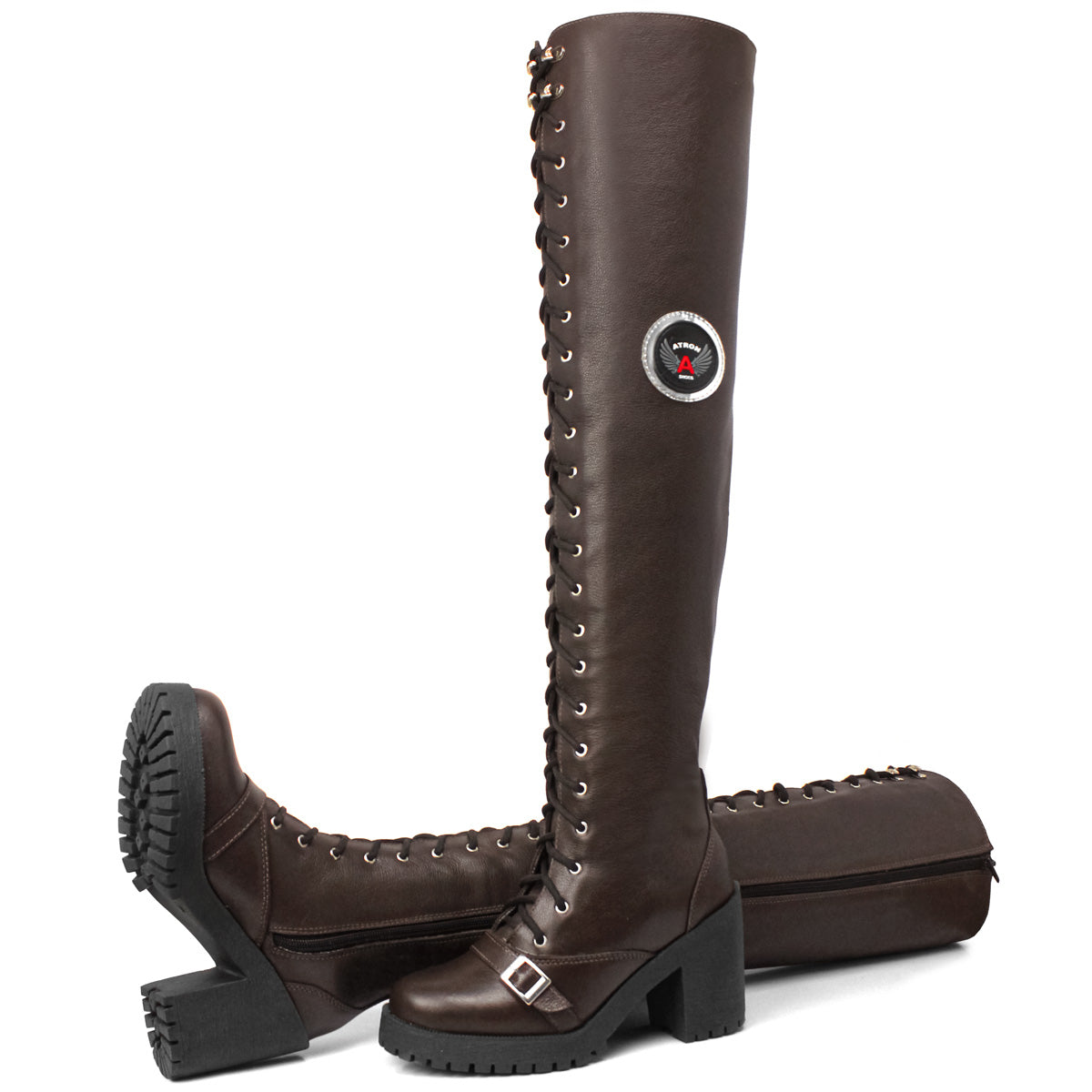 Bota Feminina Motociclista Rockeira Cano Alto Preto Couro&nbsp;