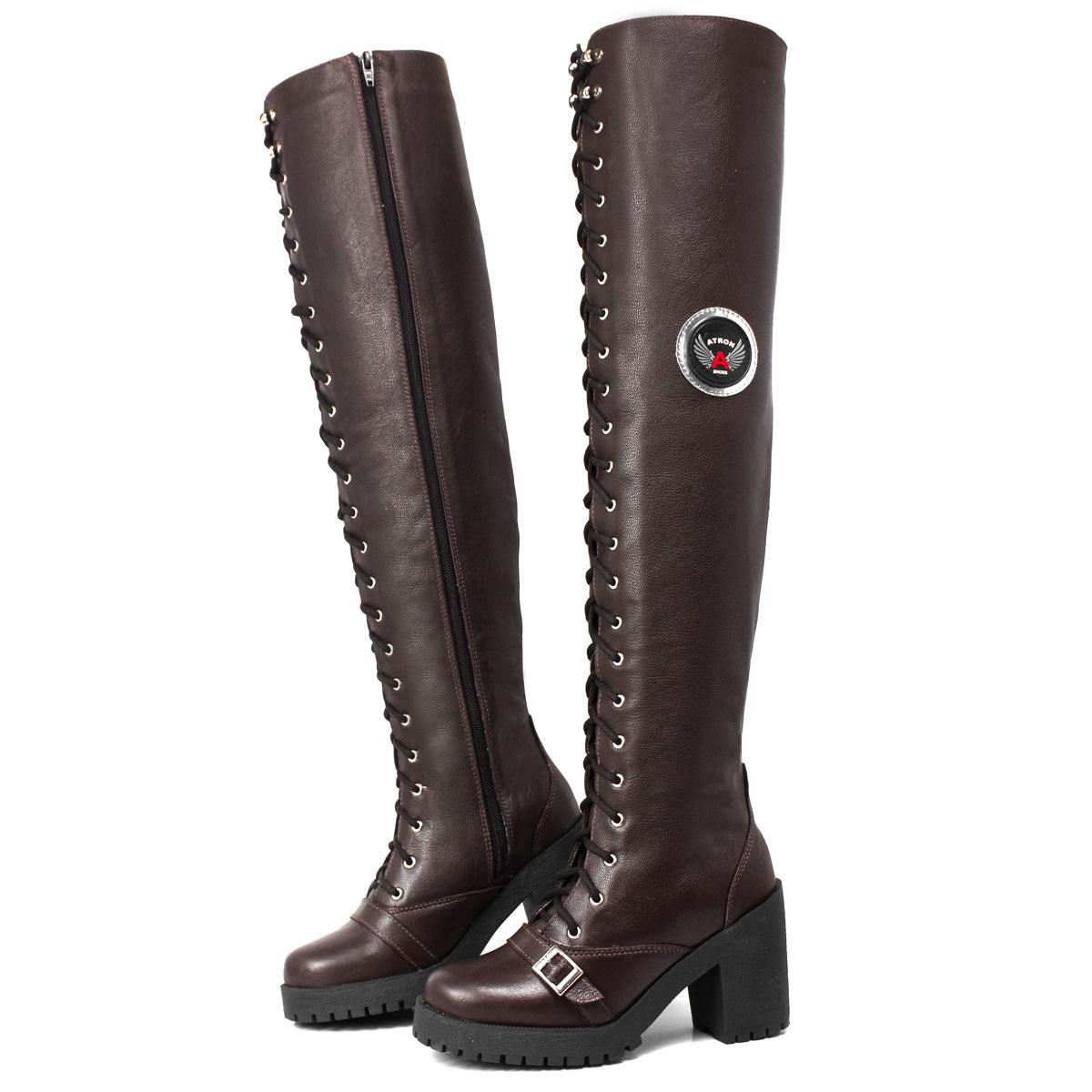 Bota Feminina Motociclista Rockeira Cano Alto Preto Couro&nbsp;