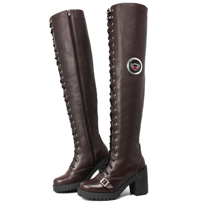 Bota Feminina Motociclista Rockeira Cano Alto Preto Couro&nbsp;
