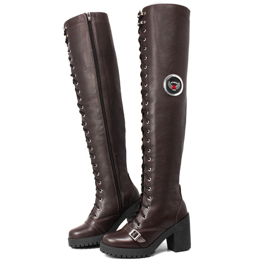Bota Feminina Motociclista Rockeira Cano Alto Preto Couro&nbsp;