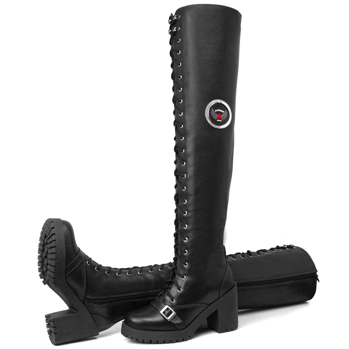 Bota Feminina Motociclista Rockeira Cano Alto Preto Couro&nbsp;