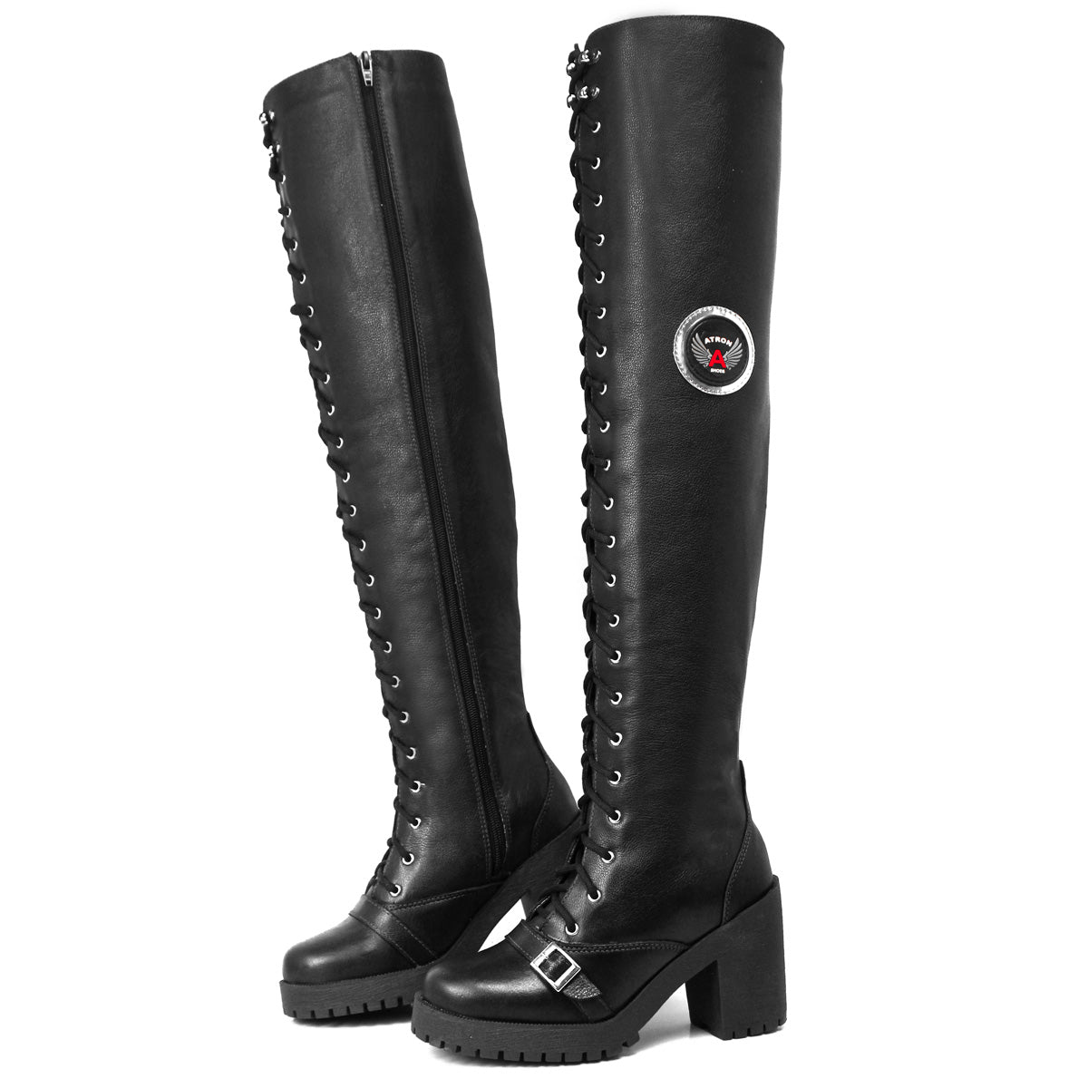 Bota Feminina Motociclista Rockeira Cano Alto Preto Couro&nbsp;