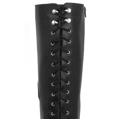 Bota Feminina Motociclista Rockeira Cano Alto Preto Couro&nbsp;