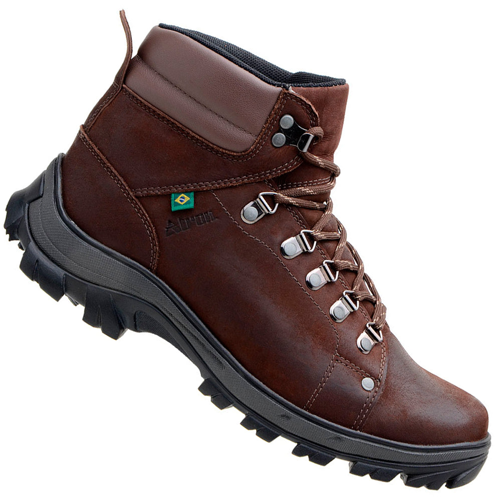 Bota Cano Médio Couro Legítimo Marrom