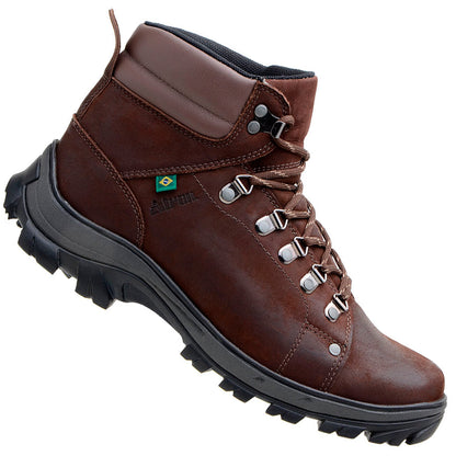 Bota Cano Médio Couro Legítimo Marrom